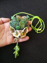 Animal Totem Spirit Guide, Wild Cat Magic Talisman Amulet, Green Witch Witchcraft Symbol Pendant Leaf, Guidance Symbolism
