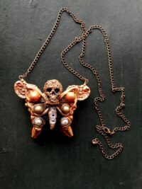 Skull Necklace Butterfly, Failed Gothic Pendant Esoteric Jewelry, Lunar Actias Luna Moth Santa Muerte