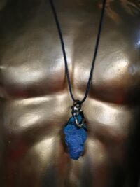 Witch Familiar, Blue Cat Ancient Spirit Companion, Uncut Gemstone Pendant Witchcraft Raw Stone Amulet