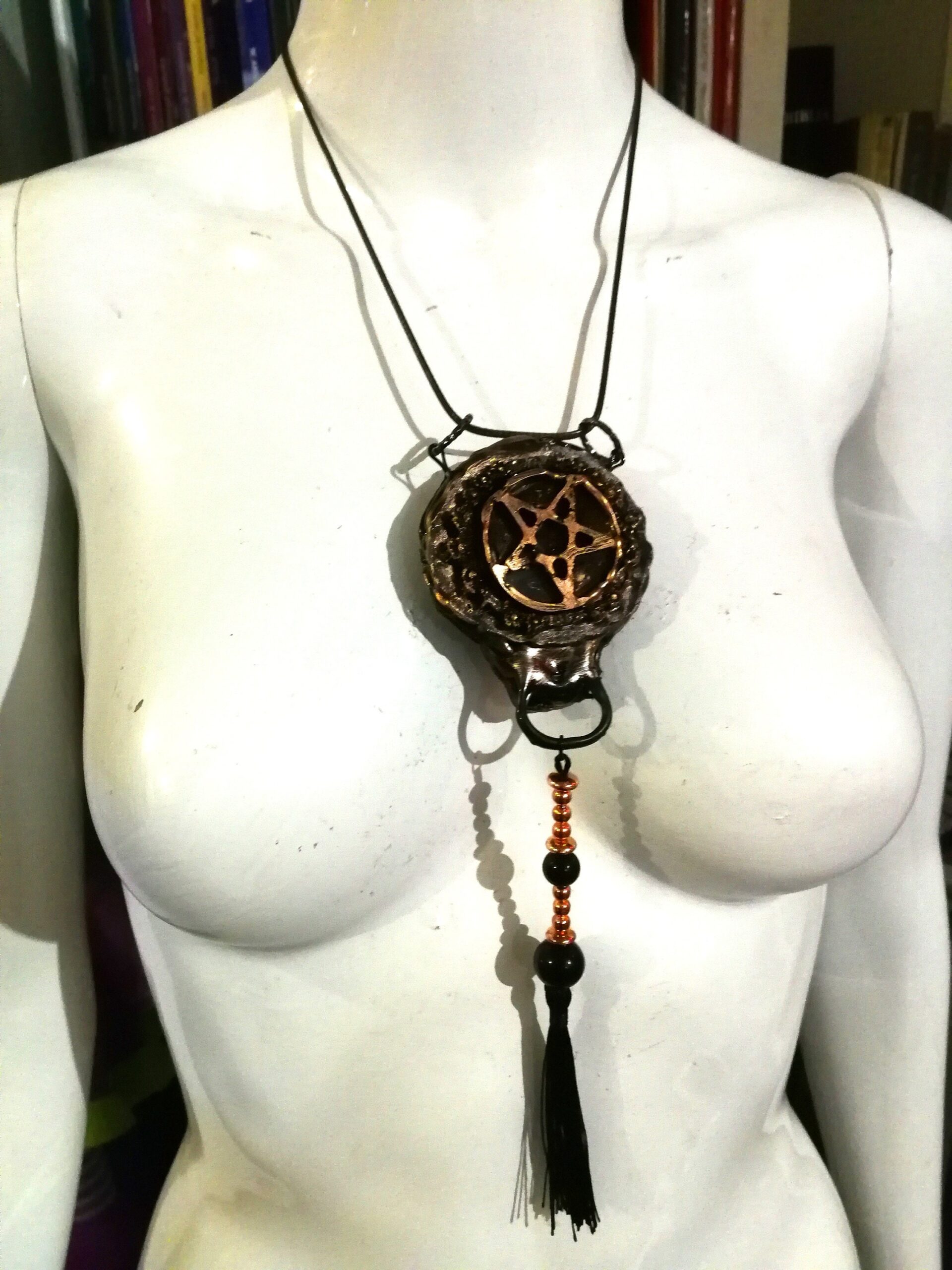 Inverted Pentagram Star, Owl Necklace Magical Power Protective Talisman Occult Protection Amulet Black Madonna