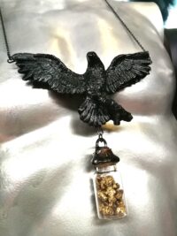 Black Raven Crow, Magic Talisman Ashes Witch Pendant, Cremation Jewelry Witchcraft Symbol, Gothic Amulet Urn Necklace