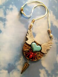 Red Spider Lily, Magic Talisman Heart Wings, Tarantula Web Necklace Insect Jewelry Bib, Law of Attraction Love Jewellery