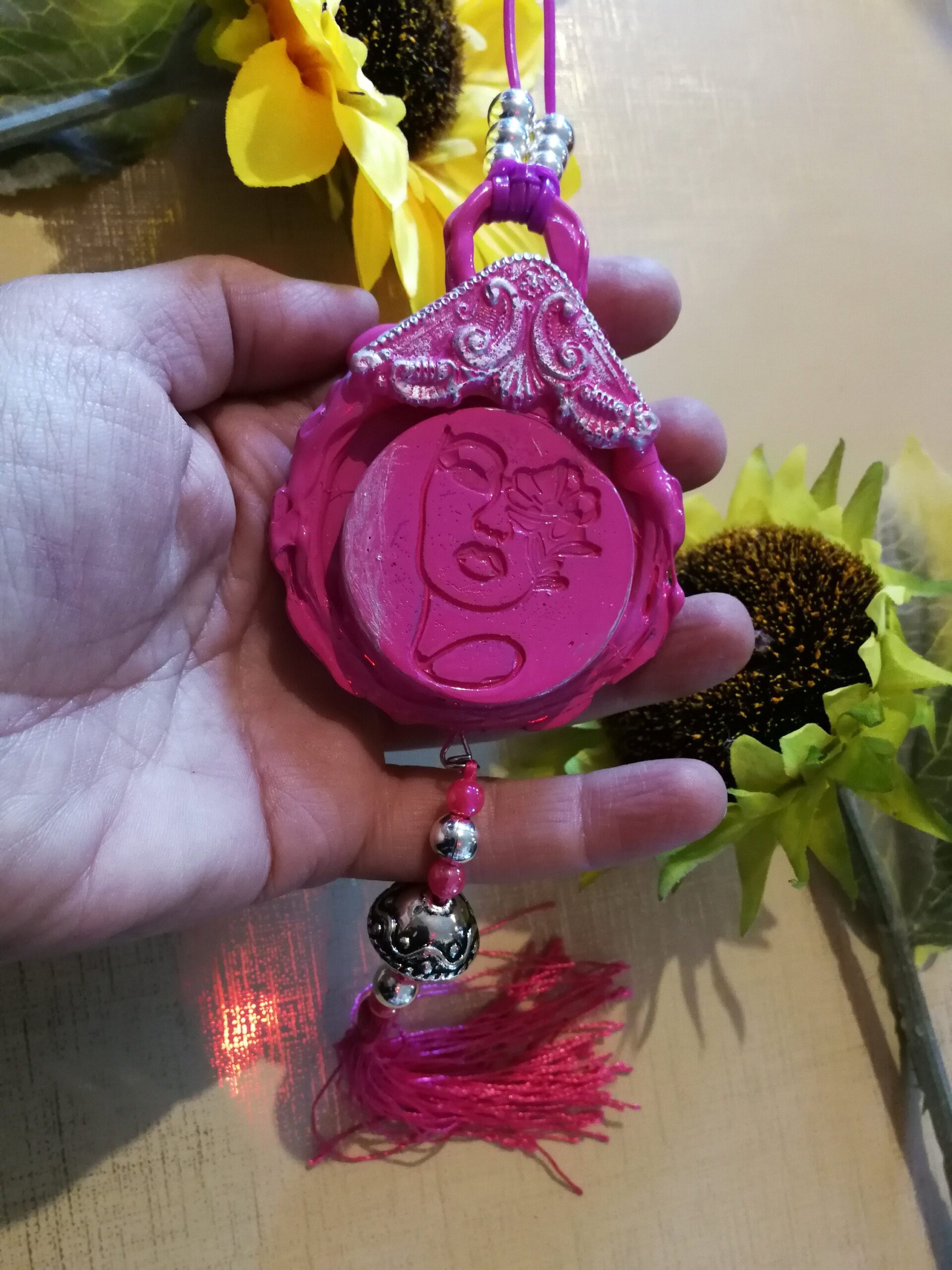 Inverted Pentagram Witchcraft Symbol, Evil Eye Pendant Talisman, Gothic Jewelry, Aeonium Pink Witch 33