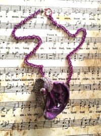 Ear Sound, Purple Ear Music Necklace, Steampunk Pendant, Victorian Gothic Amulet, Goth Jewelry Talisman, Anatomy Symbols