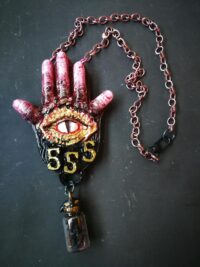 Witchy Jewelry, Dark Angel Amulet, Baphomet Hand Help Satanic Talisman, Satan Demon Devil Pendant