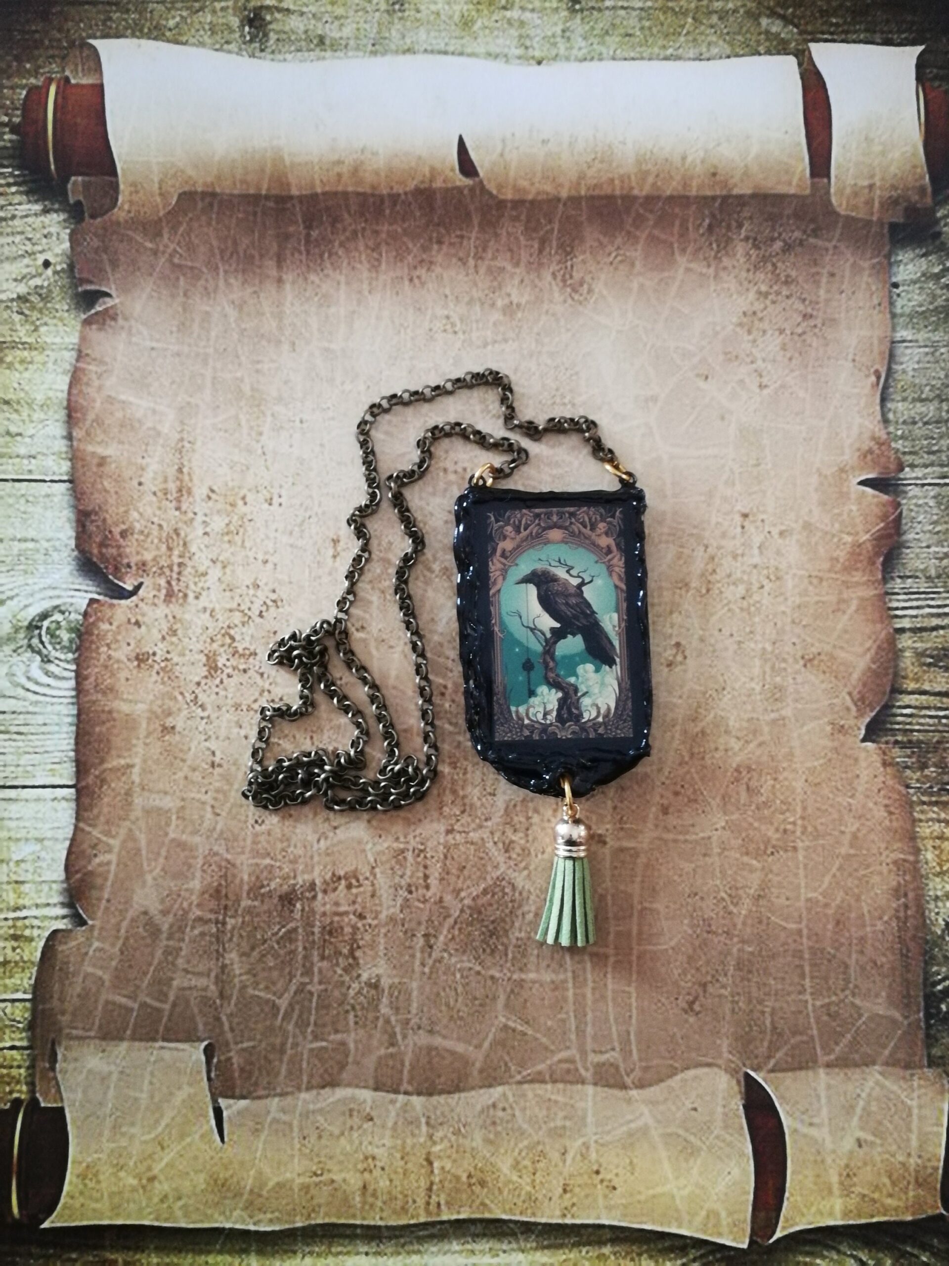 Black Raven Crow, Magic Talisman Witch Pendant, Esoteric Jewelry Witchcraft Symbol, Gothic Amulet Ritual