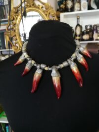 Horn Necklace, Shamanic Jewelry Pendant Magic Powers, Good Luck Healing Choker, Ethnic African Safari Trophy Fangs Tusks
