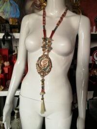 Evil Eye Necklace, Magic Talisman Amulet Pendant, Wicked Witch Cameo Beaded, Gothic Punk Victorian Jewel, Starry Night
