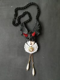 Black Angel Wings, Lord Lucifer Satanic Talisman, Satan Symbol Demon Devil Horn, Pendant Necklace Archon