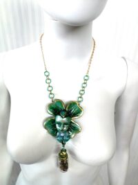Green Witch Witchcraft Talisman, Four Leaf Clover Spiritual Jewelry, Good Luck Amulet Wealth Money