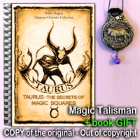 Antique Book, Occult Magic Square, Kabbalah Numerology Astrology Grimoire, Zodiac Horoscope Alchemy Symbols Taurus Sign
