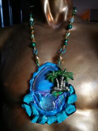 Orgonite Paradise, Celestine Pendant Magick Amulet Chakra Healing Stone Talisman Holographic Energy Magic Portal