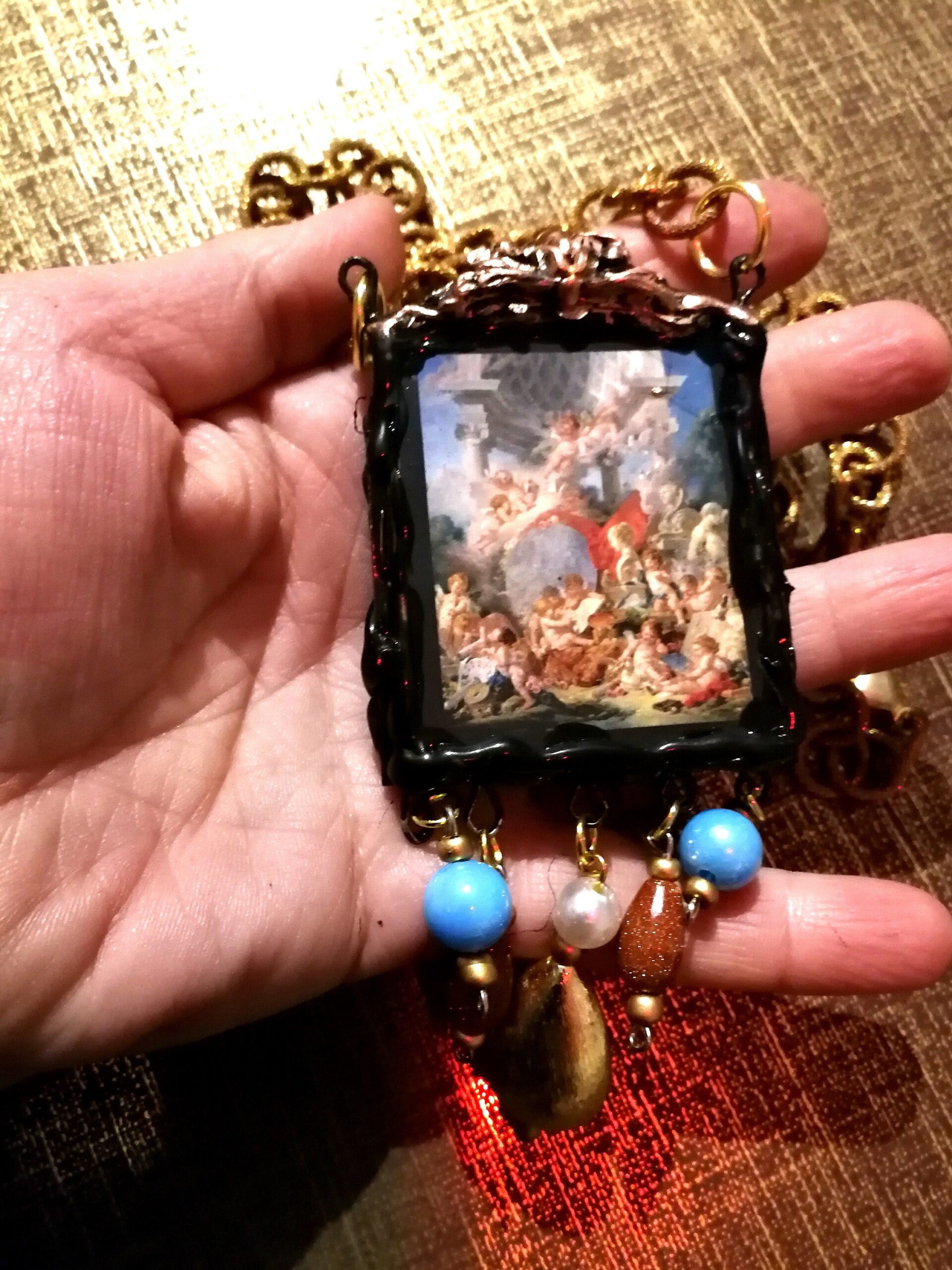 Guardian Angel, Magic Talisman Winged Angel Pendant, Archangel Putti Cherub Baroque Jewelry, Celestial Seraphim Windchime