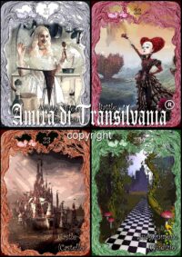 Alice in the Wonderland Tarot, White Rabbit with Cheshire Cat, Queen of Hearts and White Queen, Mad Hatter Dodo Dormouse