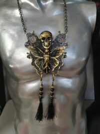 Lunar Moth Amulet, Butterfly Skull Talisman, Magic Pentacle Necklace Occult Jewelry Transformation Protection Immortality