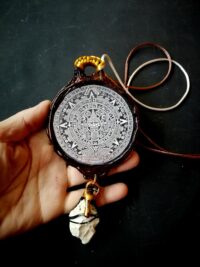 Maya Calendar, Shaman Necklace Talisman Pendant, Amulet Raw Stone Jewelry, Aztec Magic Symbols Seal