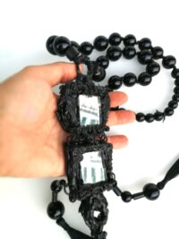 Black Mirror Talisman, Gothic Amulet Pendant Dark Witch, Esoteric Spiritual Beaded Magic Metaphysical Jewelry