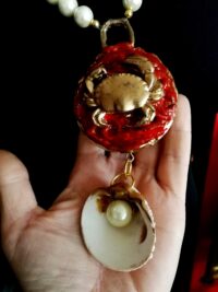 Zodiac Symbol, Cancer Astrology Sign, Water Creature Red Crab Conch Shell Pearl, Necklace Talisman Pendant Symbol Scarab