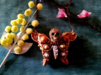 Skull Necklace Butterfly, Failed Gothic Pendant Esoteric Jewelry, Lunar Actias Luna Moth Santa Muerte