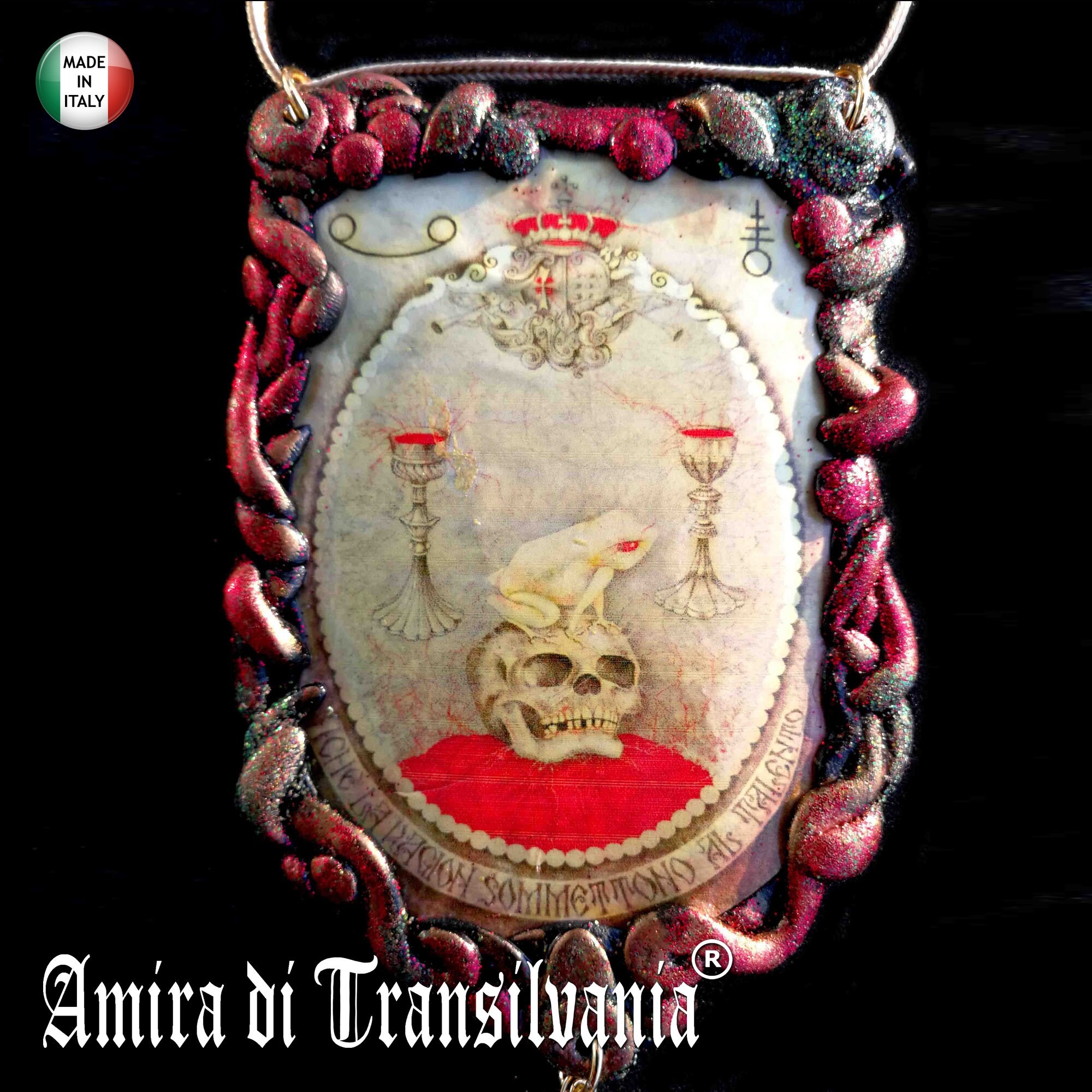 Frog and Toad Amulet, Witch Skull Talisman Occult Jewelry, Saint Graal Crown Witchcraft Magic