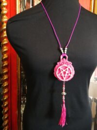Inverted Pentagram Witchcraft Symbol, Evil Eye Pendant Talisman, Gothic Jewelry, Aeonium Pink Witch 33