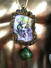 Hecate Goddess, Magic Talisman Witchcraft Symbol Pendant, Green Witch Wicca Pagan Amulet Leaf Flower
