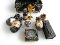 Apothecary Cabinet, Vintage Magic Witchcraft Box, Starter Kit Ritual, Potions Bottle, Incense Burner Set