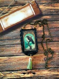 Black Raven Crow, Magic Talisman Witch Pendant, Esoteric Jewelry Witchcraft Symbol, Gothic Amulet Ritual