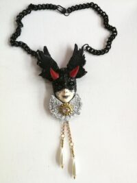 Black Angel Wings, Lord Lucifer Satanic Talisman, Satan Symbol Demon Devil Horn, Pendant Necklace Archon