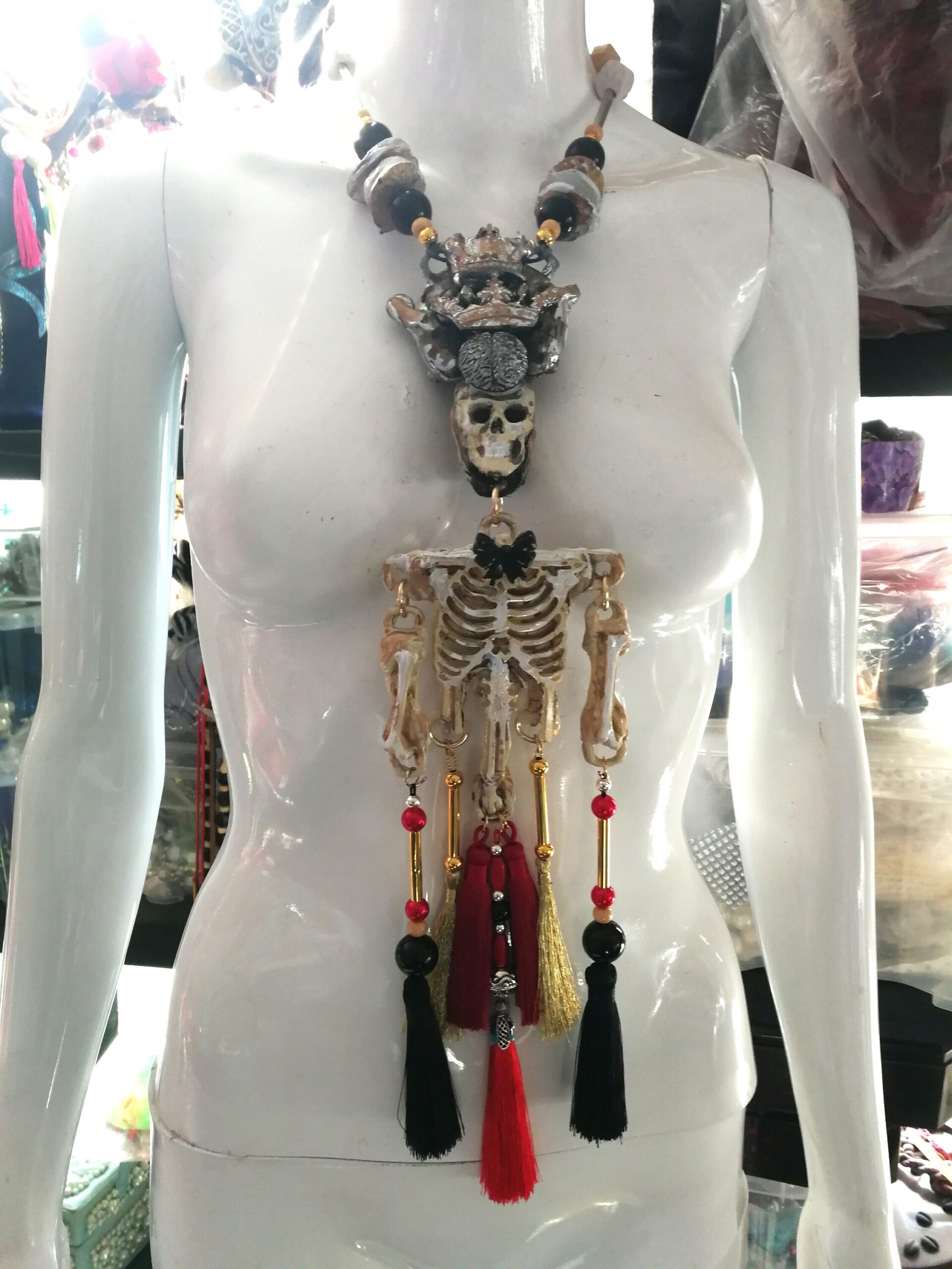 La Santa Muerte Pendant, Macabre Magic Talisman Necklace, Spooky Witch Goth Jewelry Skull Skeleton