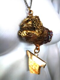 Golden Lion Amulet , Dandelion Rock Uncut Gemstone Pendant, Dantalion Magic Portal Raw Stone Magnetism