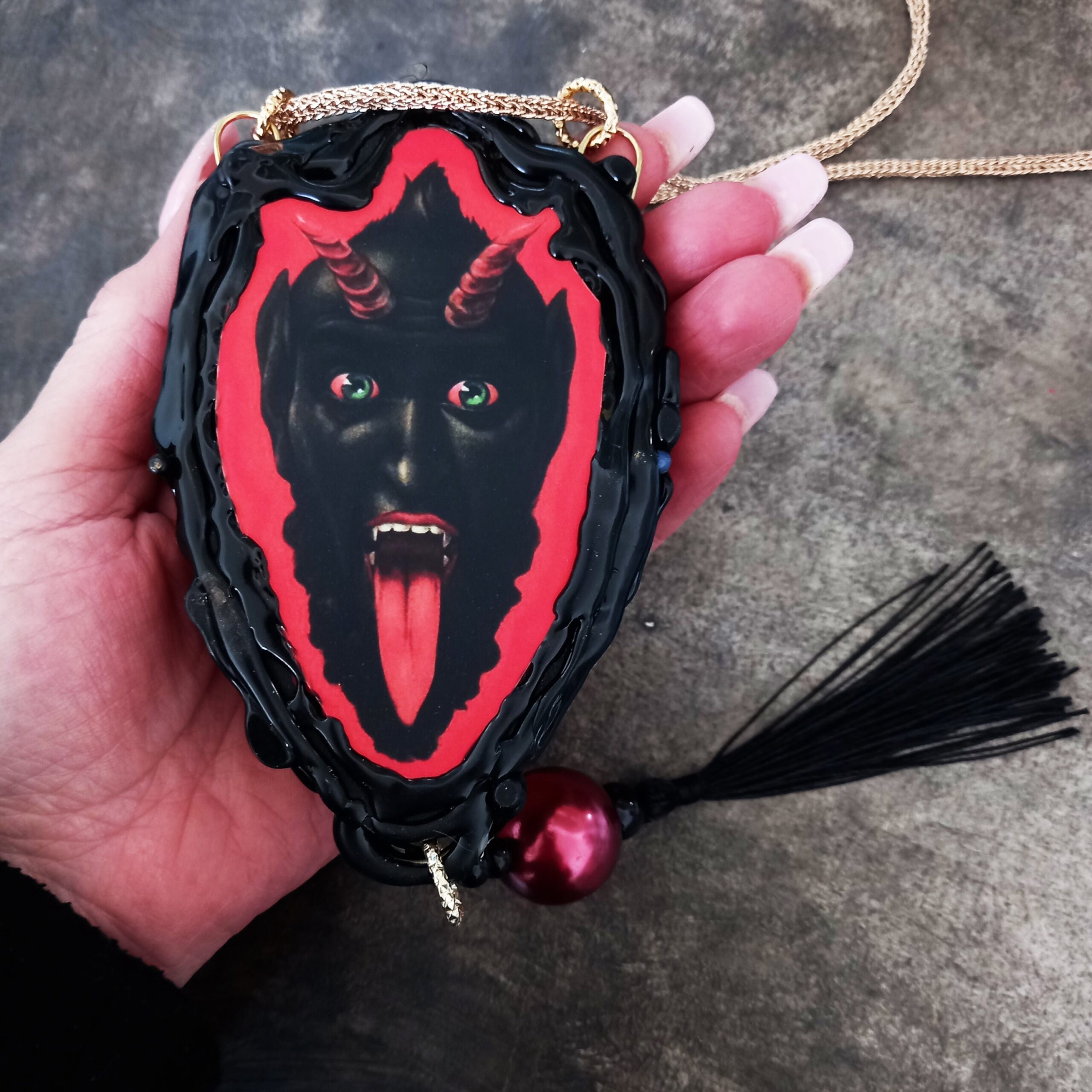 Krampus Mask Satanic Talisman, Satan Pendant Demon Amulet, Devil Baphomet Necklace, Satanist Jewelry Lucifer