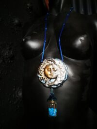 Spell Bottle Talisman Necklace for Fortune and Success, Sun & Moon Amulet Pendant Abundance Prosperity
