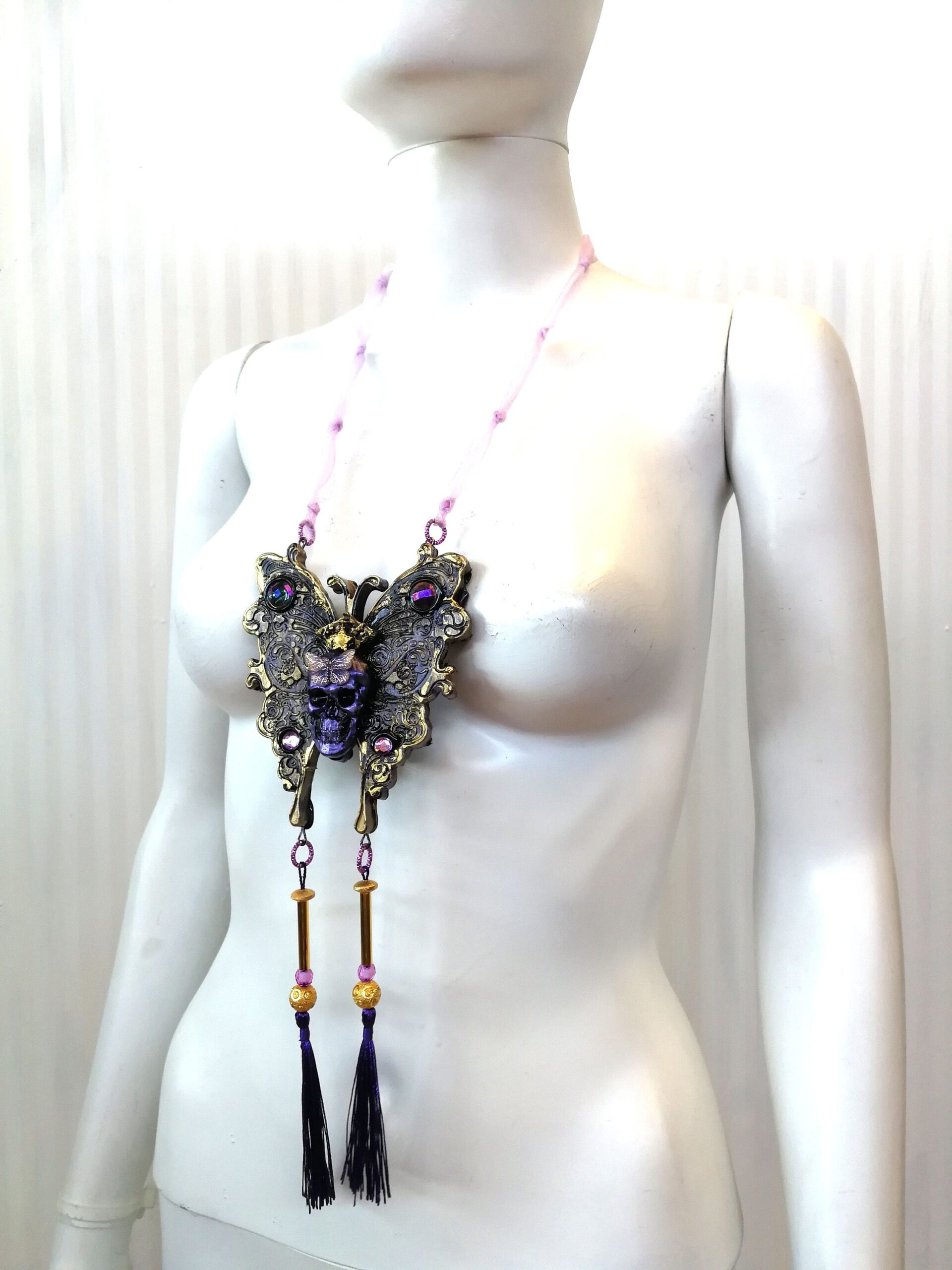 Lunar Moth Amulet, Butterfly Skull Talisman, Gothic Magic Pendant for Transformation, Protection and Immortality