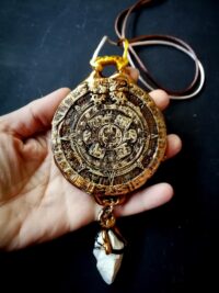 Maya Calendar, Shaman Necklace Talisman Pendant, Amulet Raw Stone Jewelry, Aztec Magic Symbols Seal