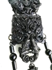 Black Mirror Talisman, Gothic Amulet Pendant Dark Witch, Esoteric Spiritual Beaded Magic Metaphysical Jewelry