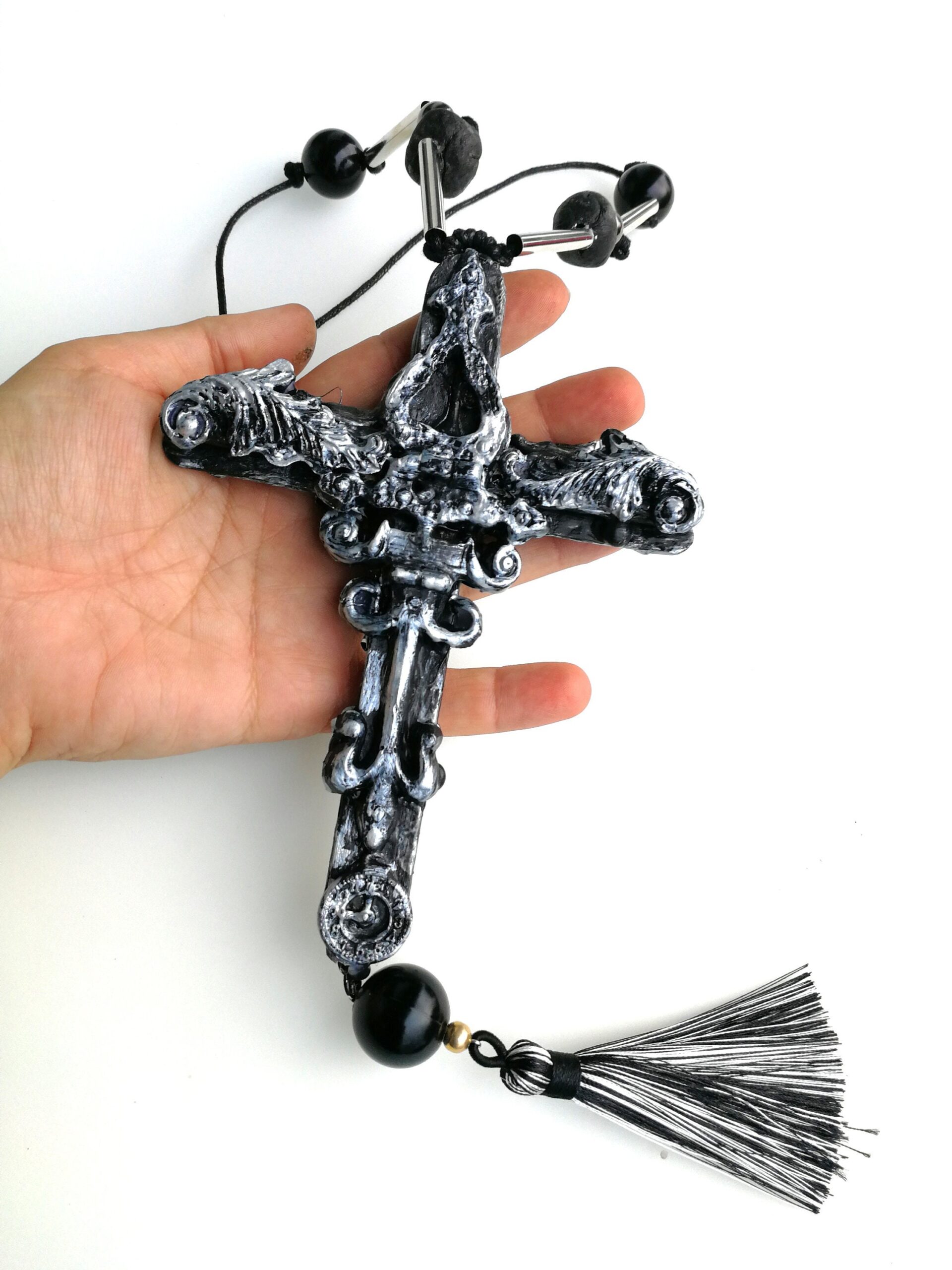 Gothic Cross, Medieval Crux Templar Symbols, Rosicrucian Seal Goth Amulet, Alchemy Witch Witchcraft Pendant