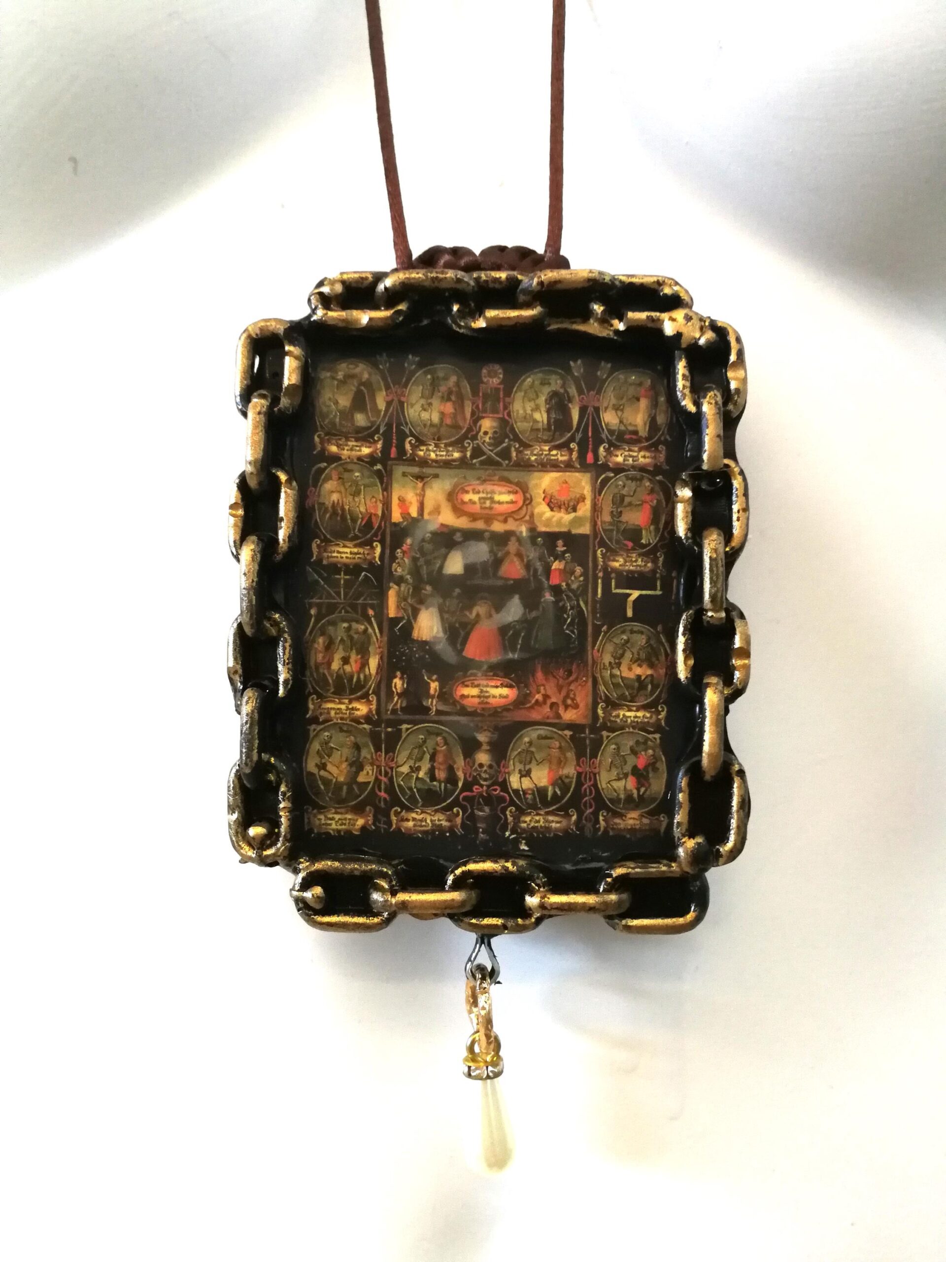 La Santa Muerte, Macabre Dance Immortality Talisman Necklace, Witch Jewelry Skull Amulet Angel of Dead Witchcraft Voodoo