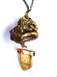 Golden Lion Amulet , Dandelion Rock Uncut Gemstone Pendant, Dantalion Magic Portal Raw Stone Magnetism
