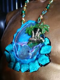 Orgonite Paradise, Celestine Pendant Magick Amulet Chakra Healing Stone Talisman Holographic Energy Magic Portal