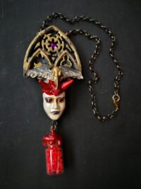 Fallen Angel, Satanic Talisman Satan Symbol, Demon Devil Horn Pendant, Baphomet Gothic Necklace, Amulet Crow Skull