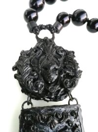 Black Mirror Talisman, Gothic Amulet Pendant Dark Witch, Esoteric Spiritual Beaded Magic Metaphysical Jewelry