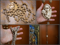 Antique Rosary, Vatican Relic Avory Sculpted Beads & Madonna with Jesus Crucifix Pendant,Vintage Reliquary Church, Christian Catholic Religion Saints Religious Protection - Image 13