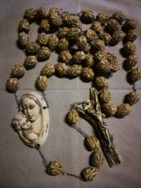 Antique Rosary, Vatican Relic Avory Sculpted Beads & Madonna with Jesus Crucifix Pendant,Vintage Reliquary Church, Christian Catholic Religion Saints Religious Protection - Image 12