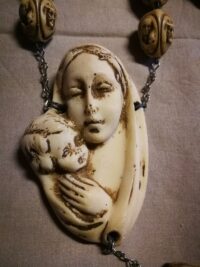 Antique Rosary, Vatican Relic Avory Sculpted Beads & Madonna with Jesus Crucifix Pendant,Vintage Reliquary Church, Christian Catholic Religion Saints Religious Protection - Image 9