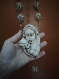 Antique Rosary, Vatican Relic Avory Sculpted Beads & Madonna with Jesus Crucifix Pendant,Vintage Reliquary Church, Christian Catholic Religion Saints Religious Protection - Image 6
