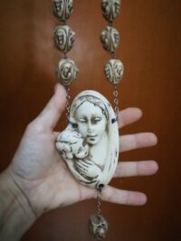 Antique Rosary, Vatican Relic Avory Sculpted Beads & Madonna with Jesus Crucifix Pendant,Vintage Reliquary Church, Christian Catholic Religion Saints Religious Protection - Image 3